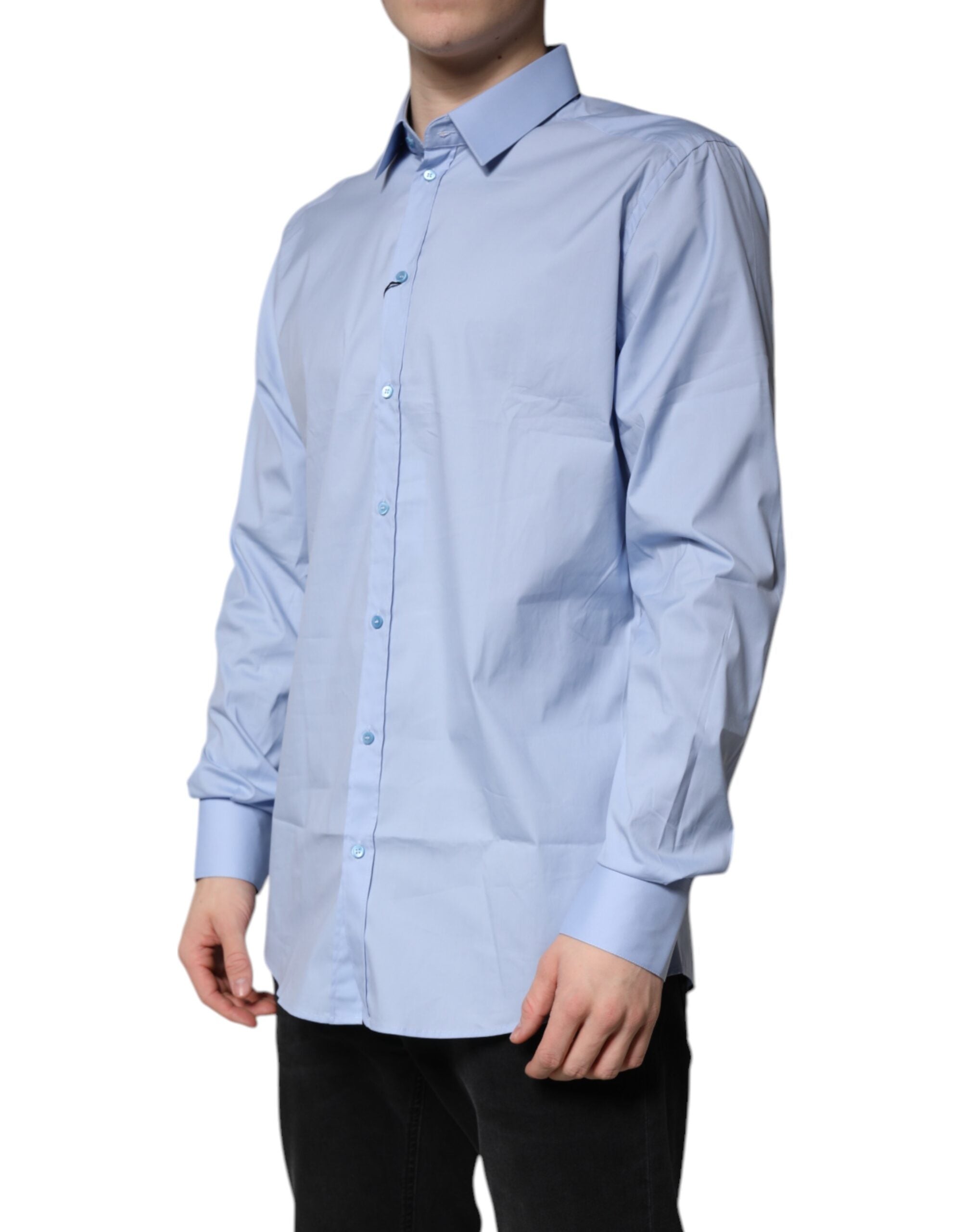 Dolce & Gabbana Light Blue Cotton Dress GOLD Formal Shirt